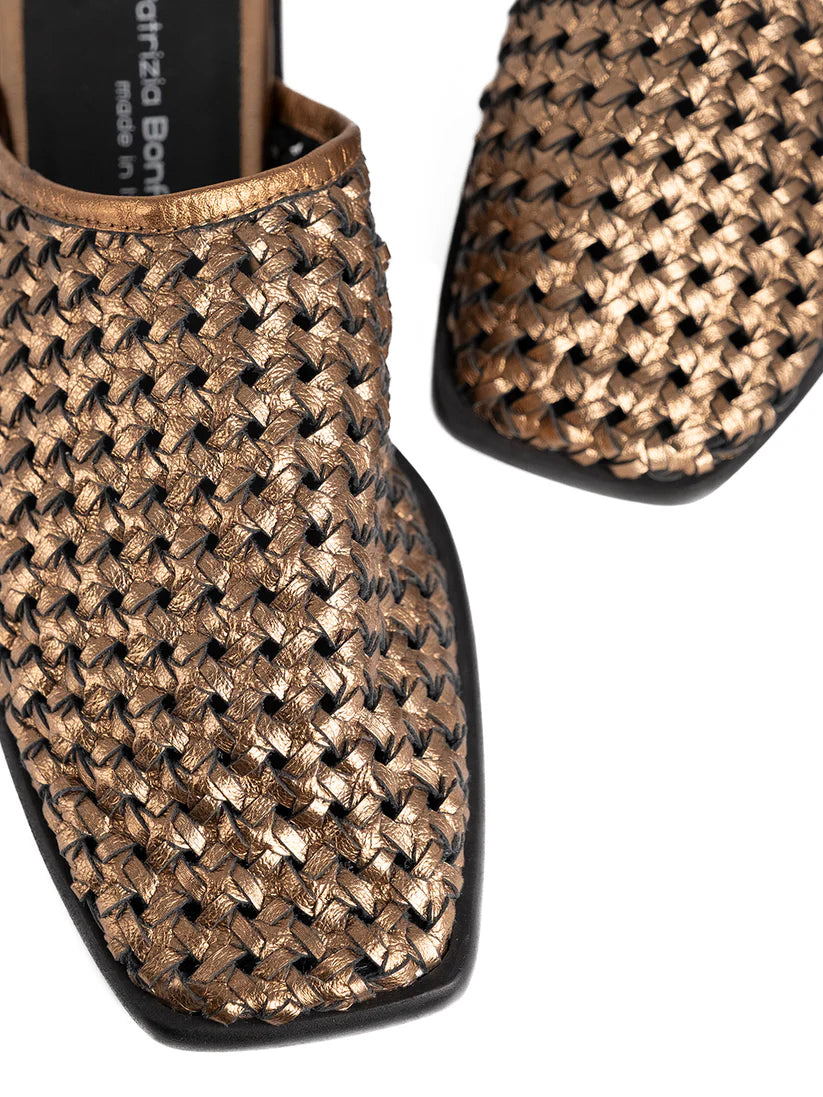 Patrizia Bonfanti Myra Sliders in Silk Nut Hand Woven Leather