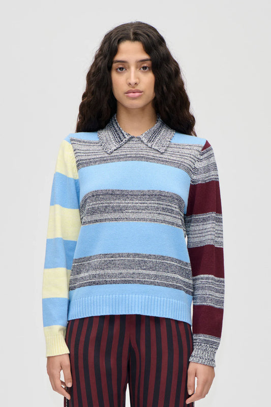 Stine Goya Mix Stripe Polo Collar Sweater