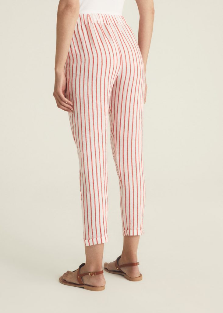Orange And White Stripped Linen Pants With Elastic Waist
