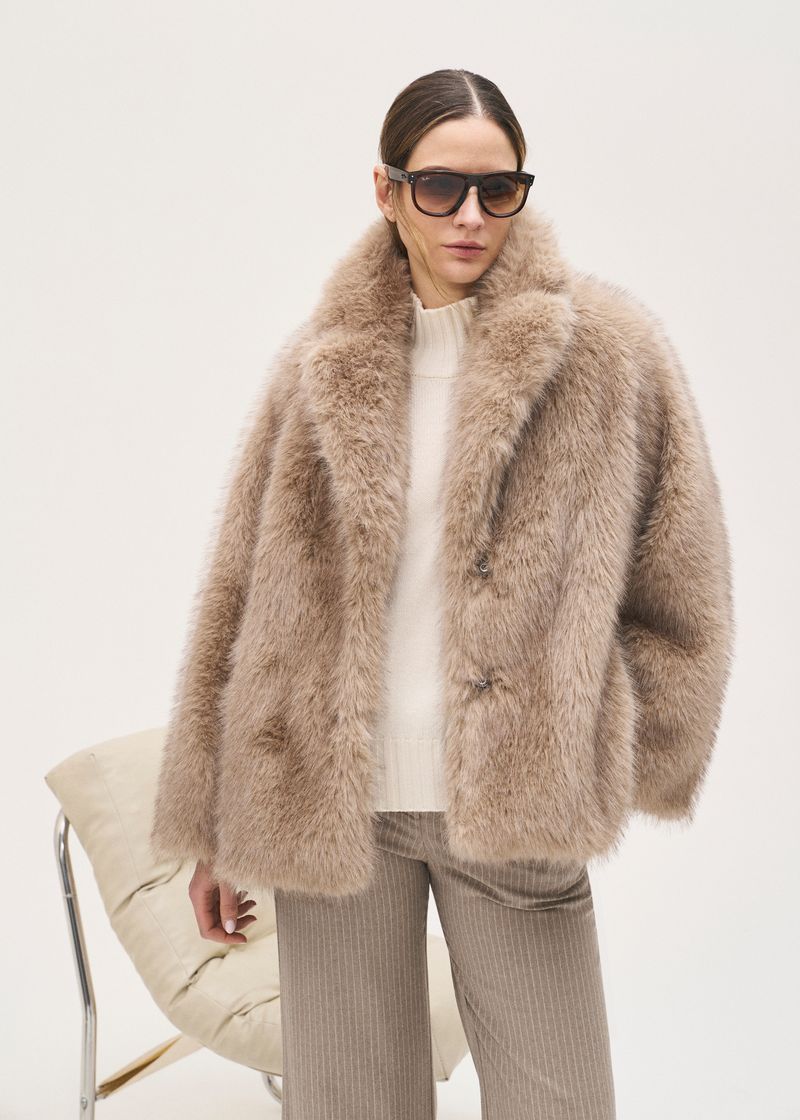 Rosso35  Faux Fur  Short Jacket in Beige