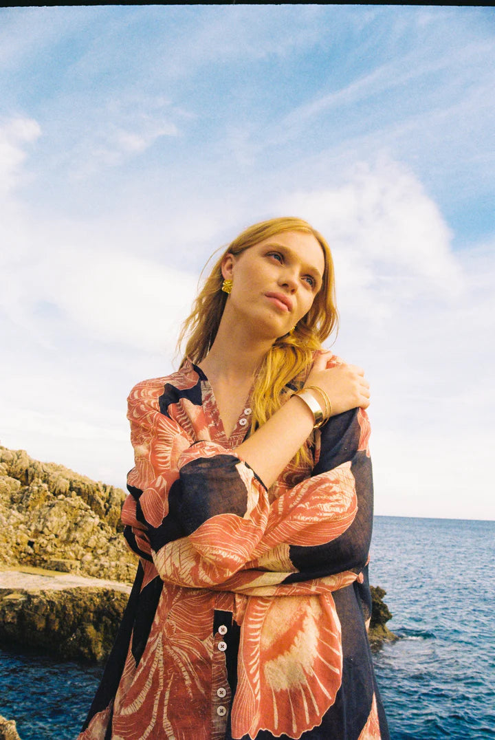 Moon And Mellow Linen Blouse Shell Rust