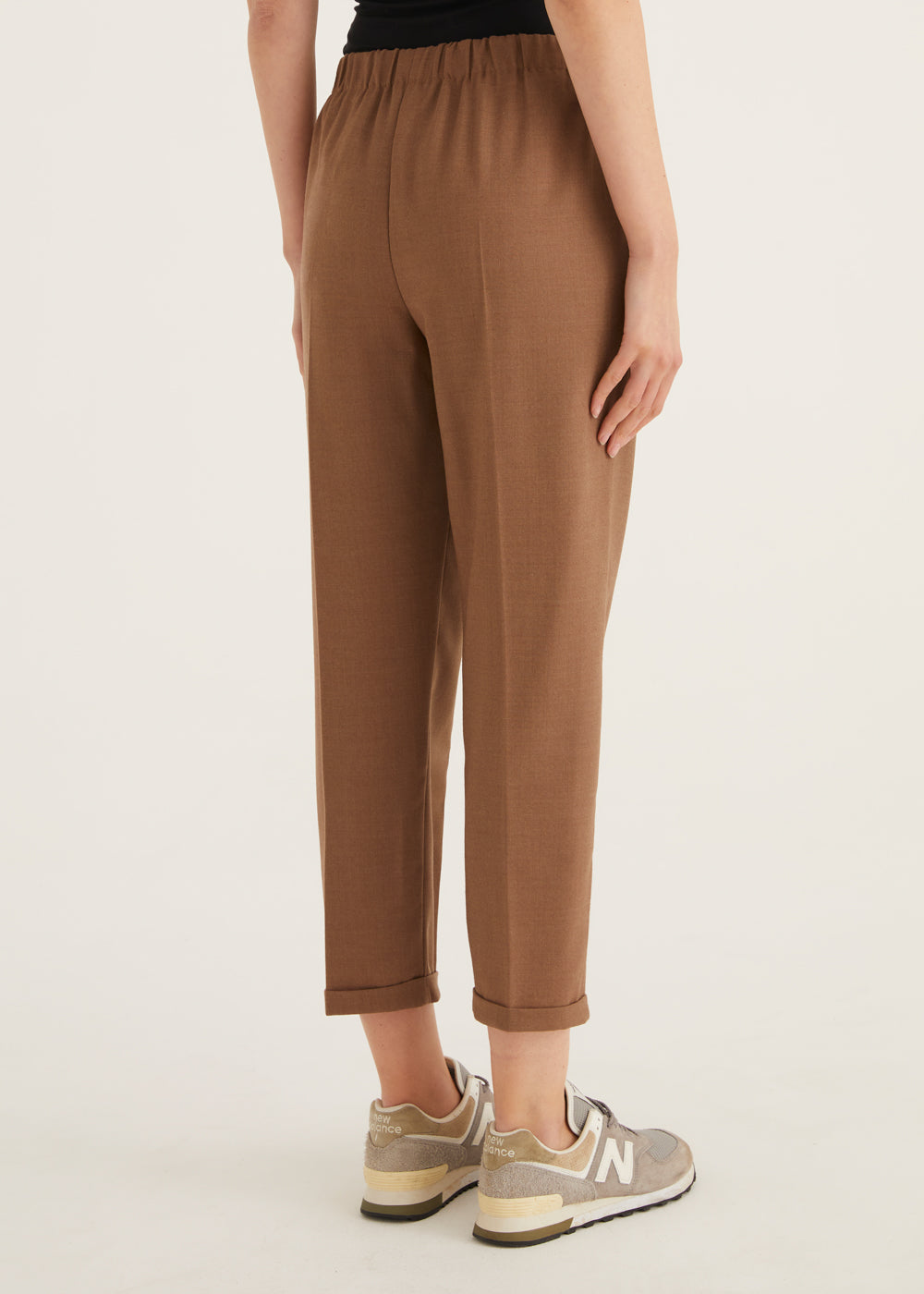 Straight Leg  Wool Mix Trousers with Elasticated Waist in Camel