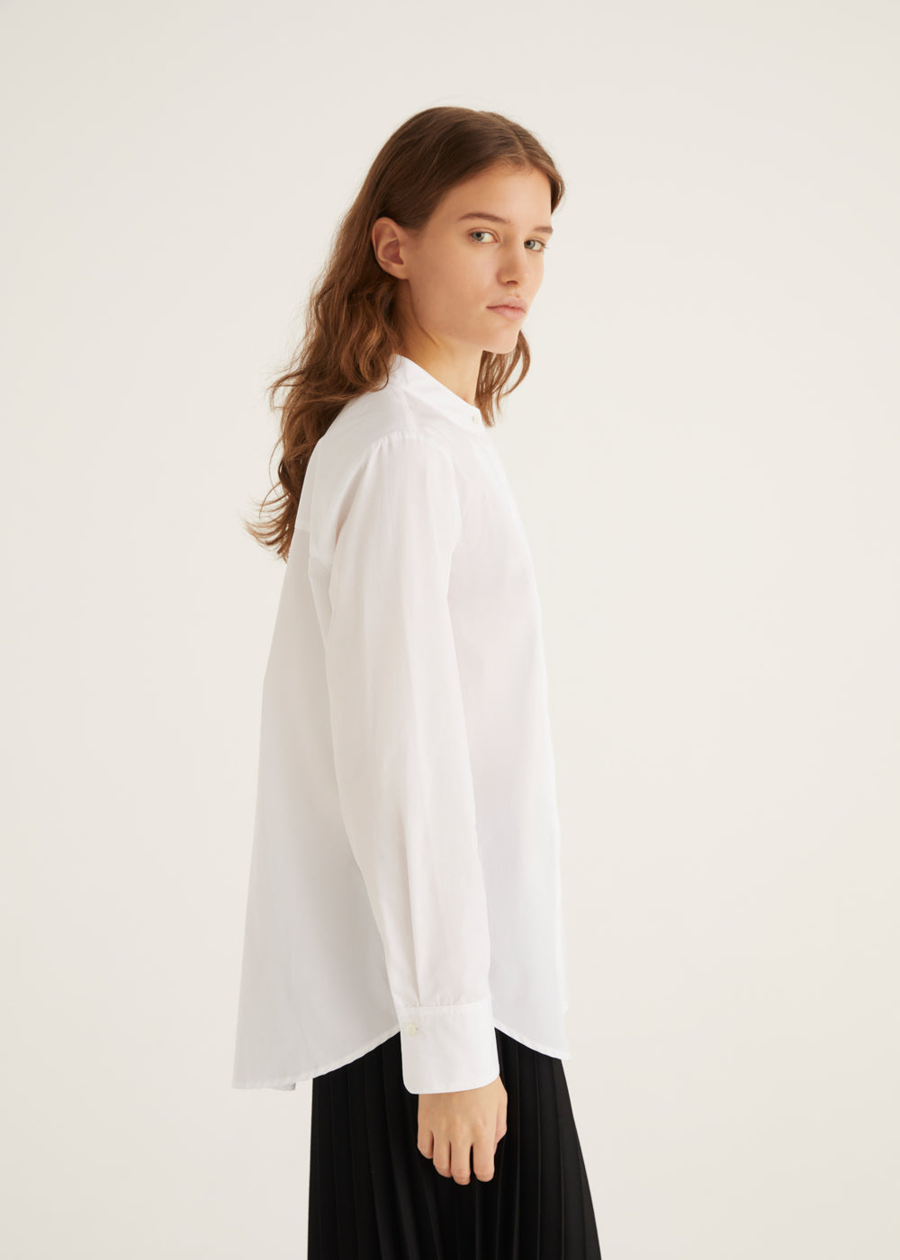 Crisp White Shirt with Plastron Detail and Mandarin Collar