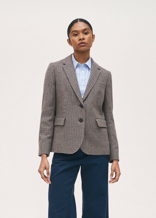 Rosso35 Blue Brown Houndstooth Wool Blazer