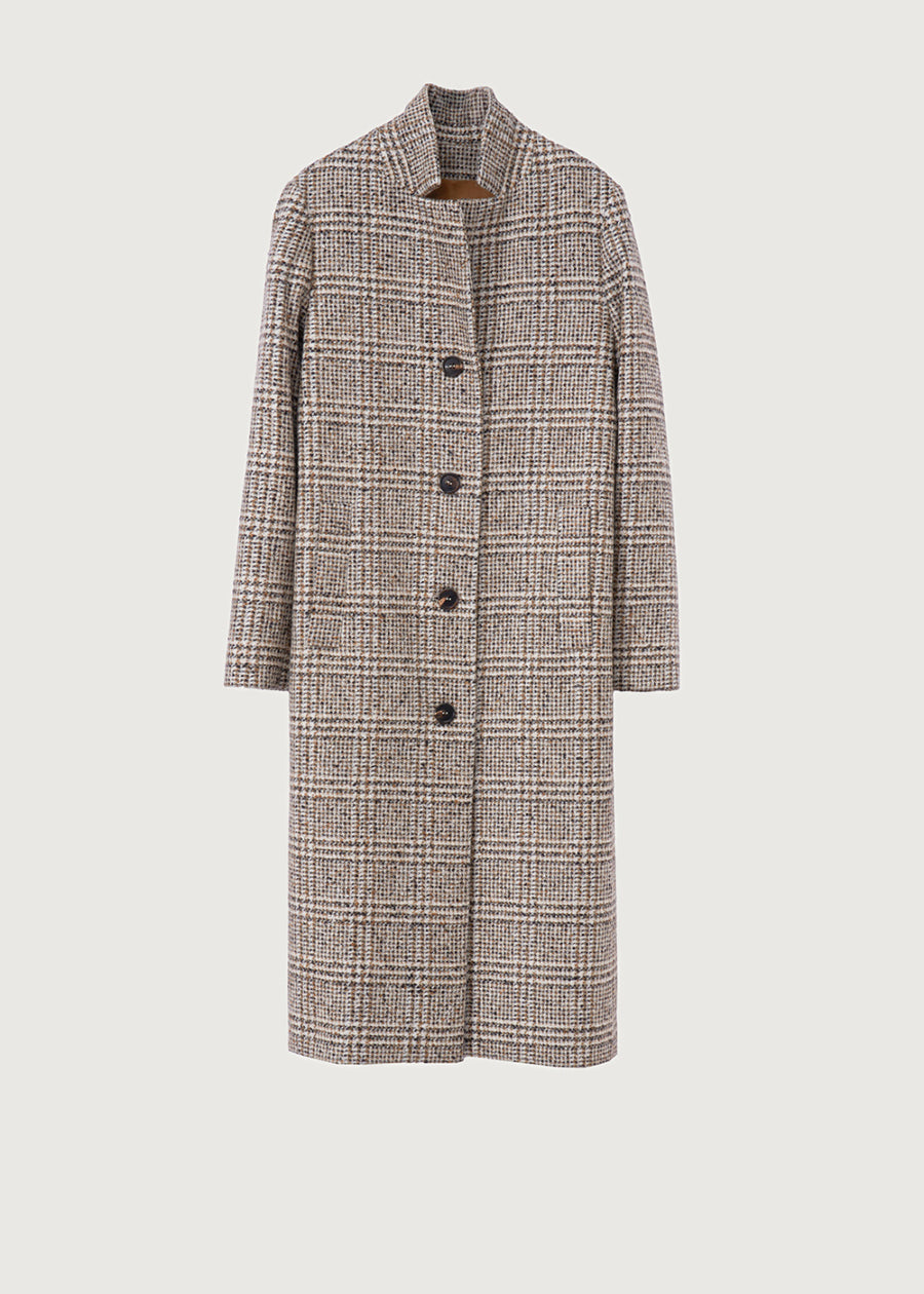 Rosso35 Black,Cream & Camel Check Midi Wool  Coat