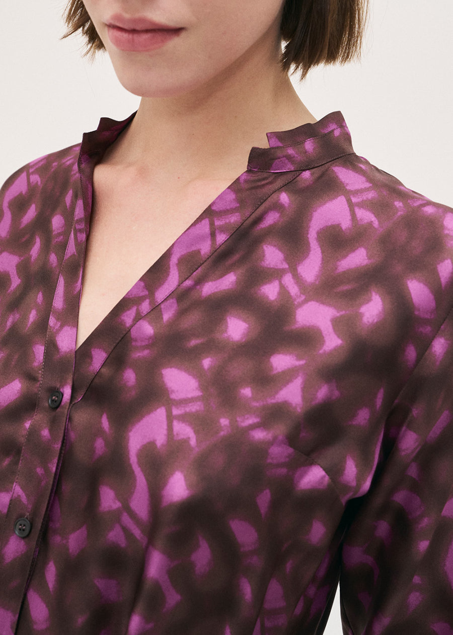 Rosso35 Silk Magenta and Brown Shirt  Dress With Self Belt
