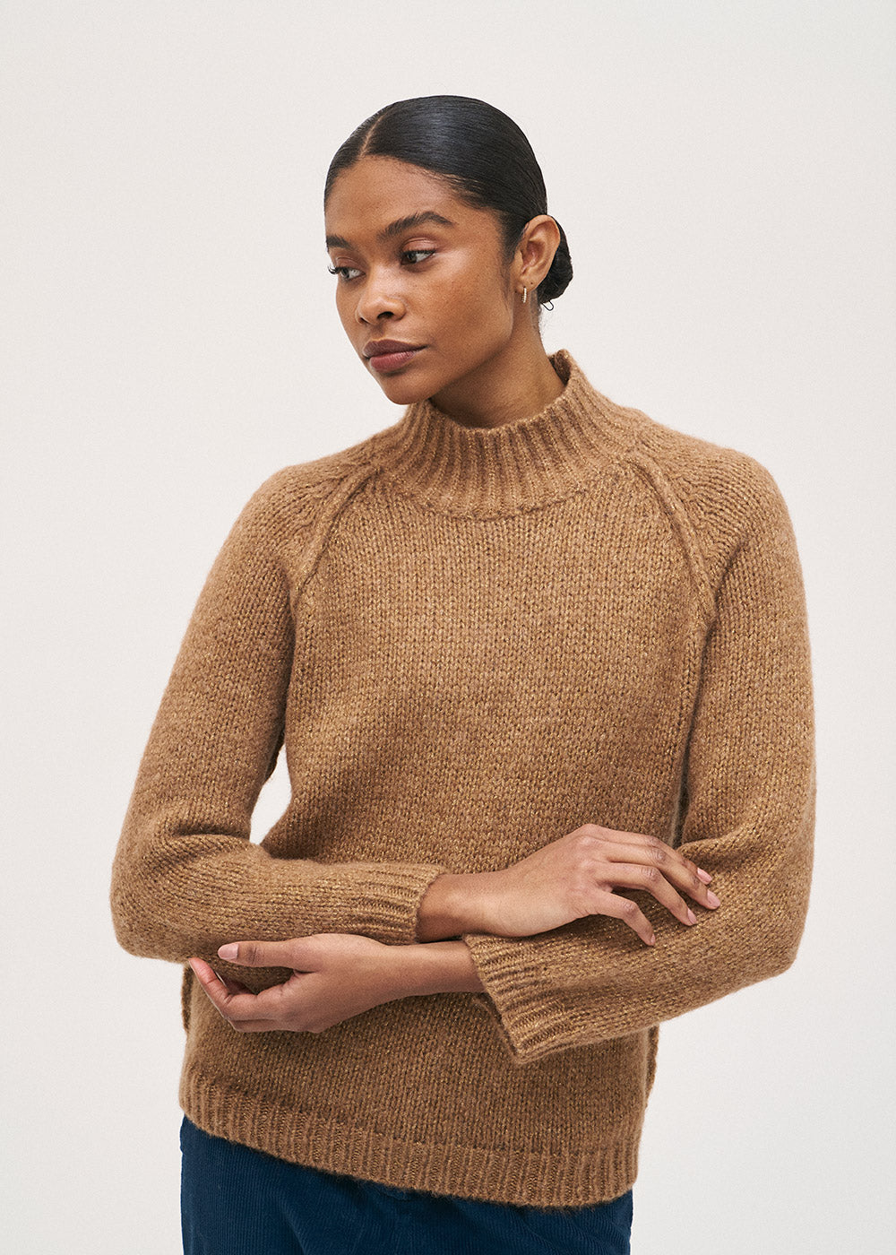 Rosso35 High Neck Camel Knit Sweater
