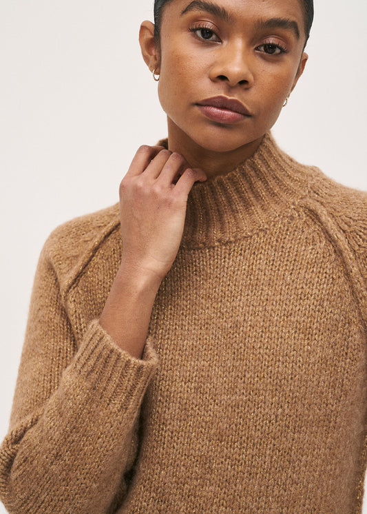 Rosso35 High Neck Camel Knit Sweater