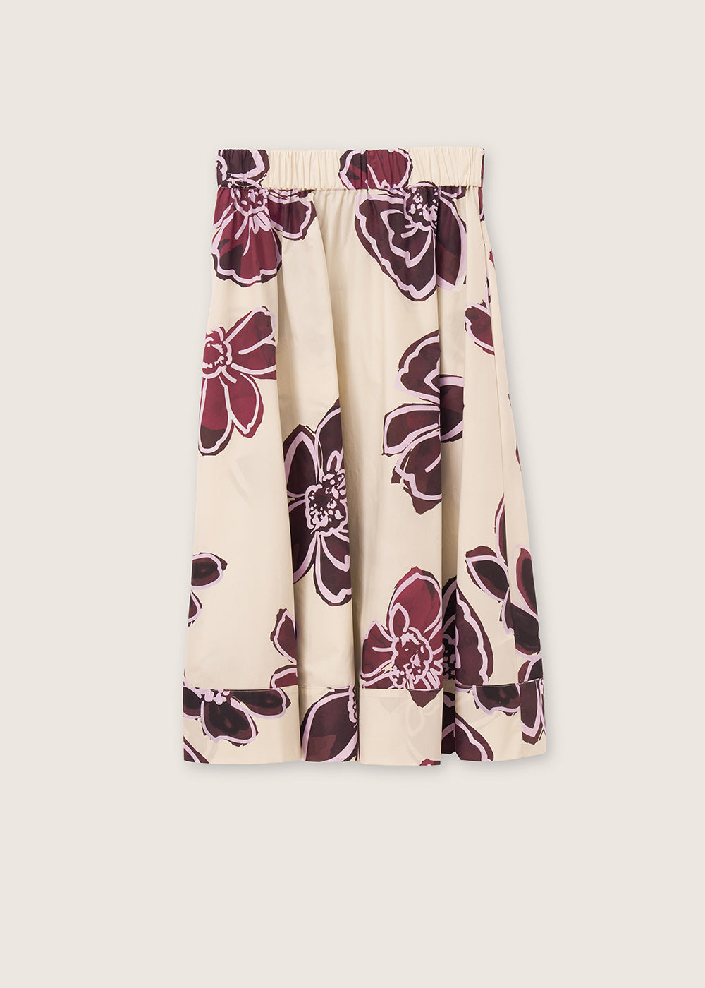 Rosso35 Cotton Purple Floral Print Midi Skirt with Elasticated Waist