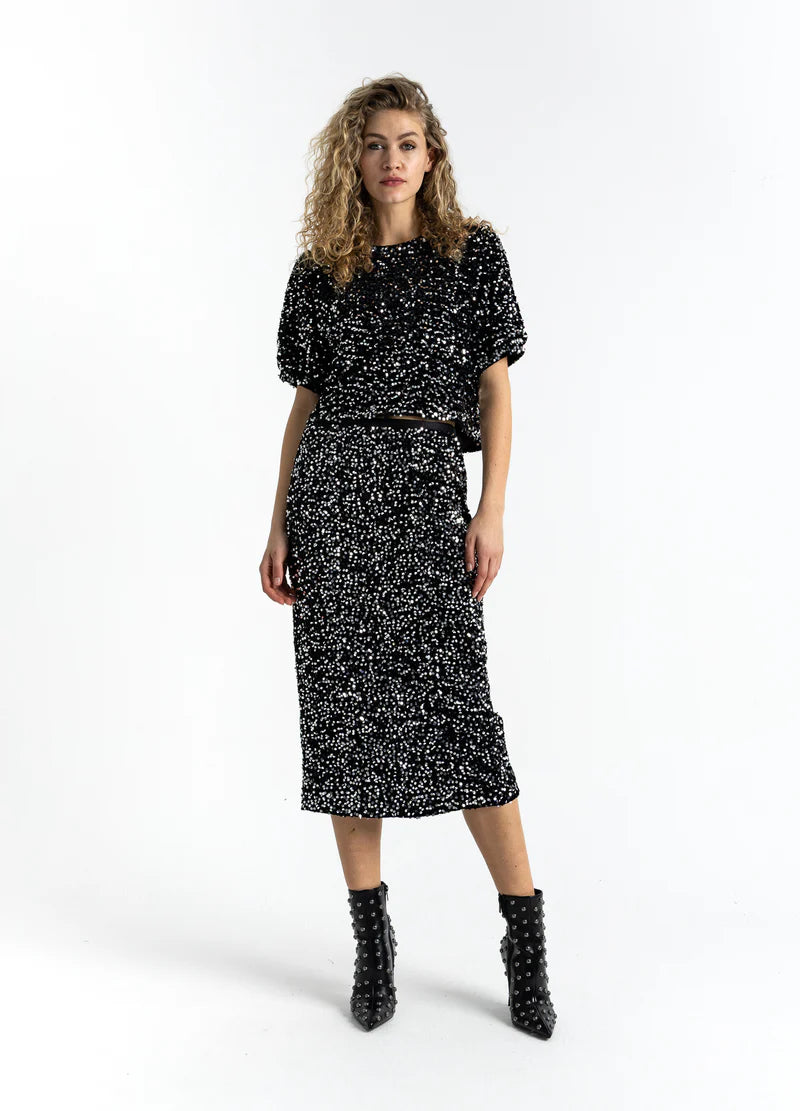 Coster Copenhagen Black And Silver Sequins Jacket/Top With Ribbons