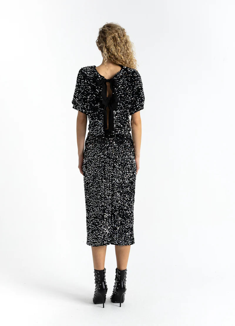 Coster Copenhagen Black And Silver Sequins Jacket/Top With Ribbons