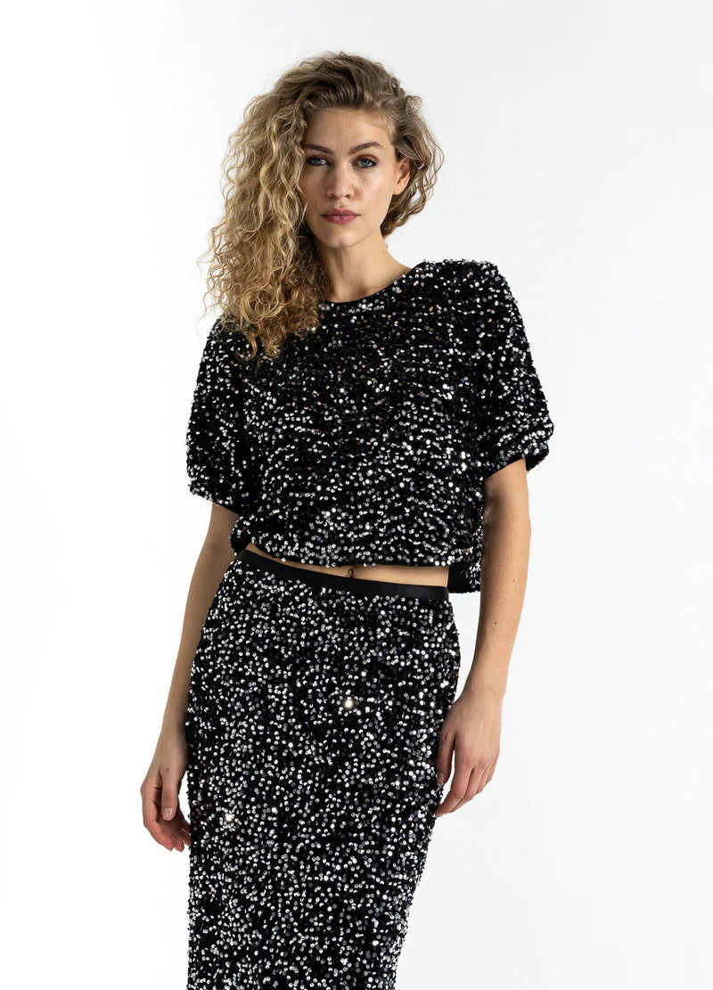 Coster Copenhagen Black And Silver Sequins Jacket/Top With Ribbons