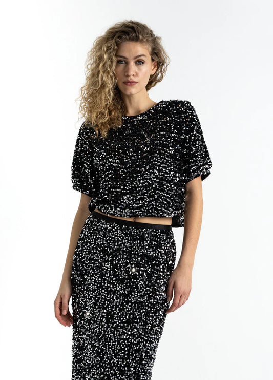 Coster Copenhagen Black And Silver Sequins Jacket/Top With Ribbons