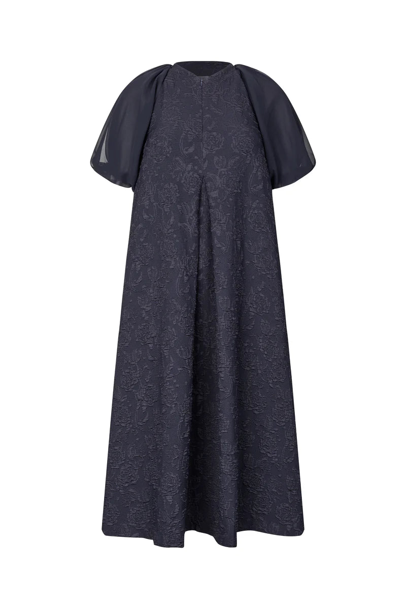 Stine Goya Balloon Sleeve Navy Midi Dress