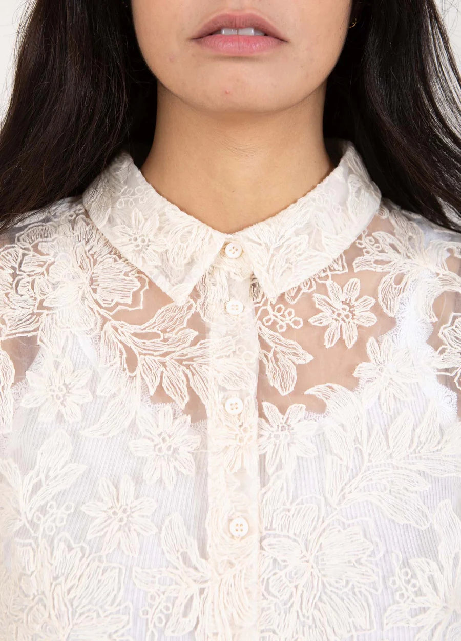 Cream Shirt With Lace