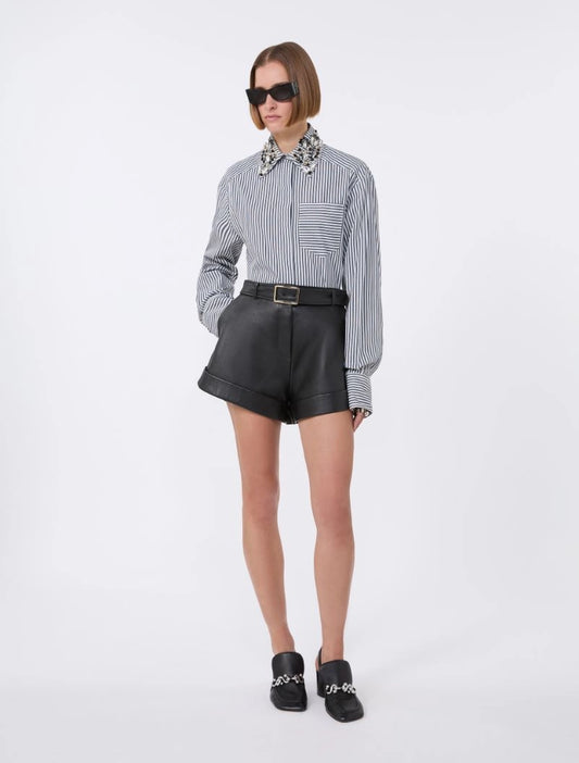 Sportmax Spxquagg Stripped Shirt with Rhinestone on the Collar