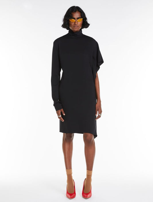 Circolo Asymmetrical Stretch Georgette Black Dress