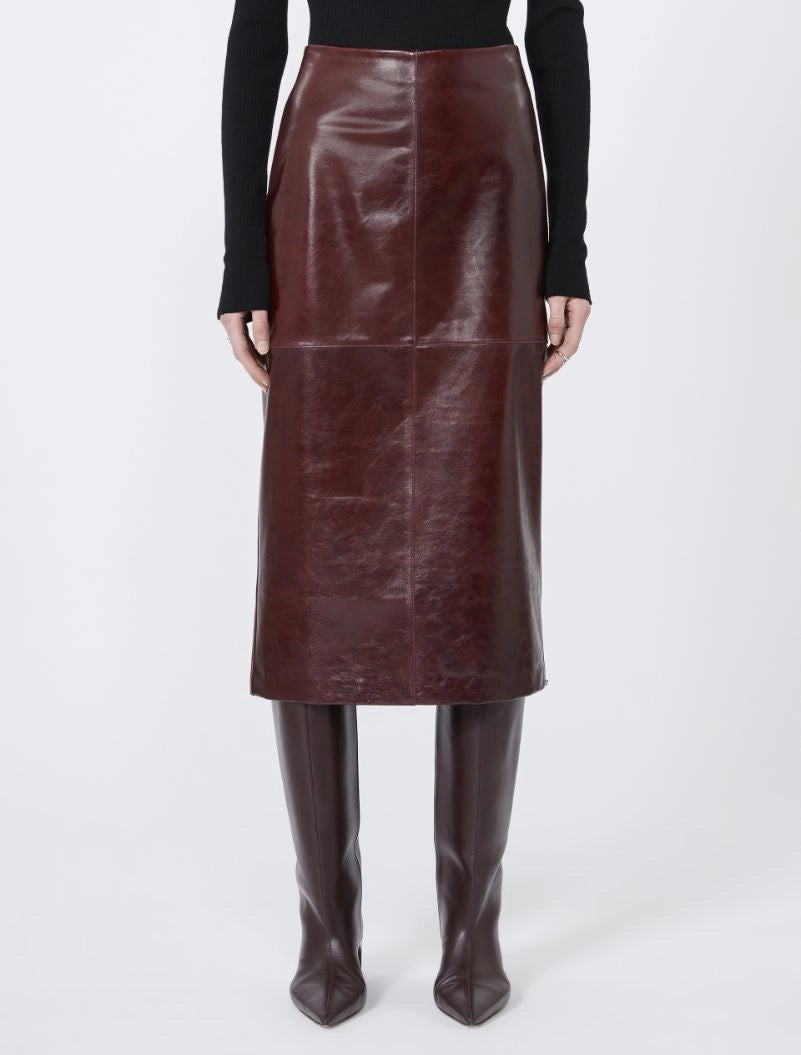 Sportmax Afa Burgundy Leather Skirt