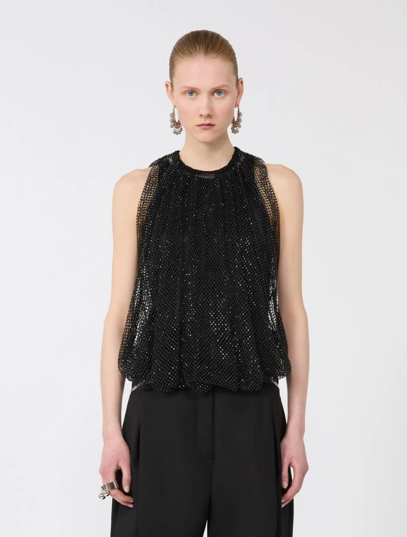 Sportmax Spxndo Black Sleeveless Glitter Top