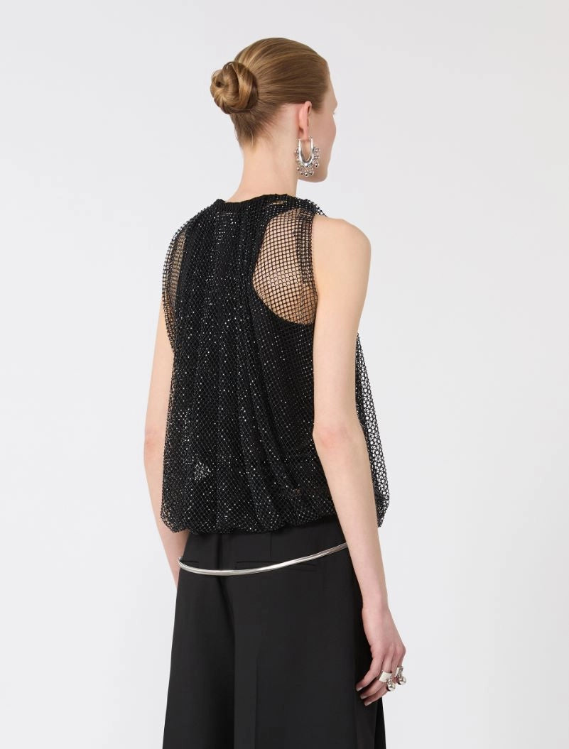 Sportmax Spxndo Black Sleeveless Glitter Top