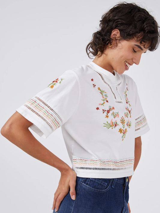 Maya Embroidered Cropped T-Shirt White