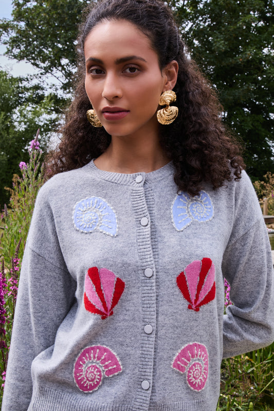 Cocoa Cashmere Nelly Cardigan in Grey Mist