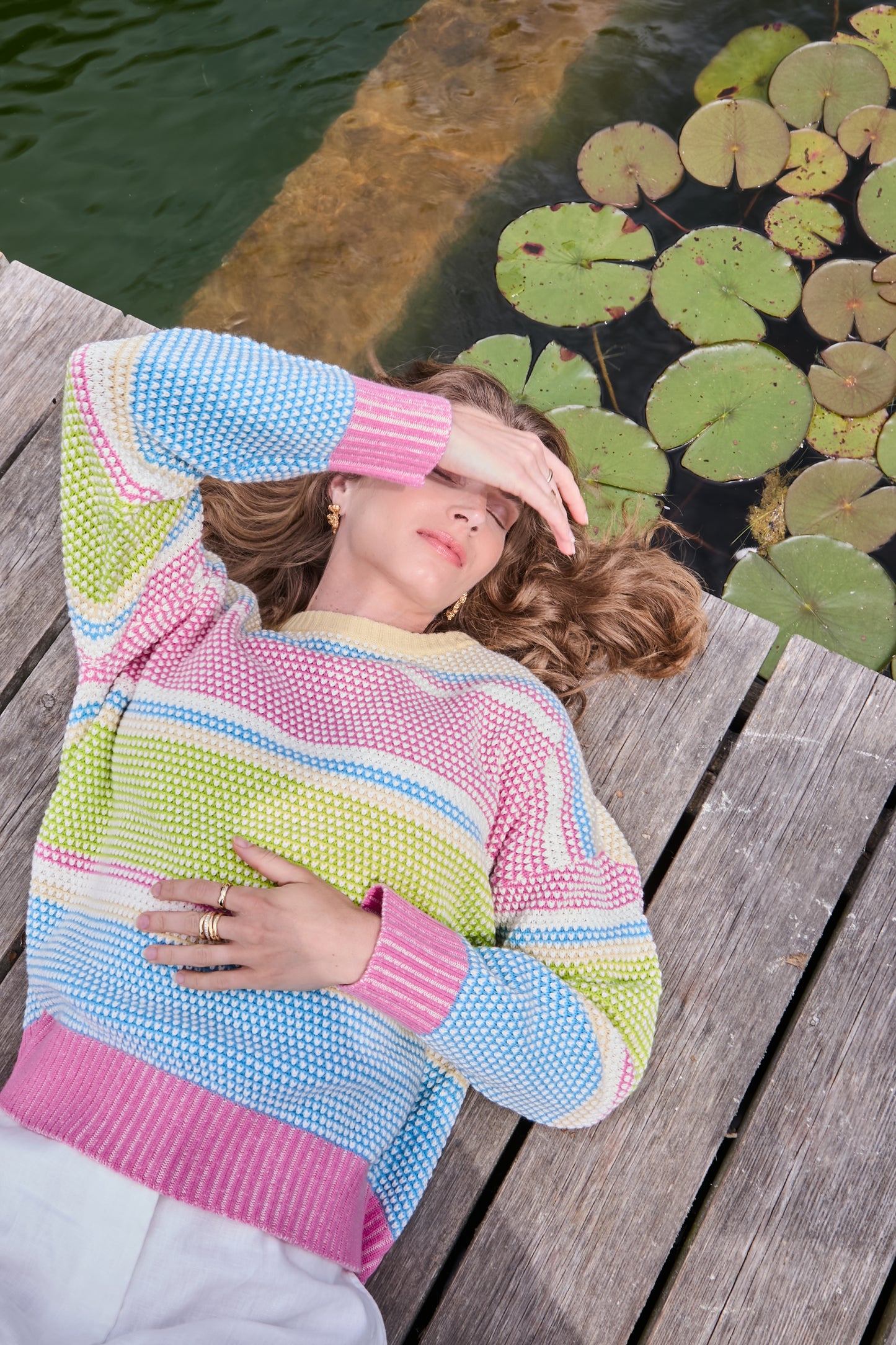 Cocoa Cashmere Lilyana Sweater in Ivory and Candy Stripes