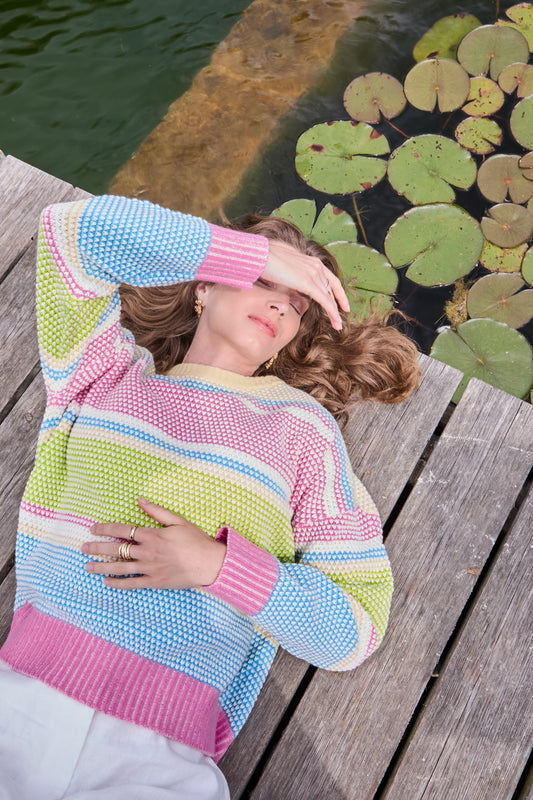 Cocoa Cashmere Lilyana Sweater in Ivory and Candy Stripes