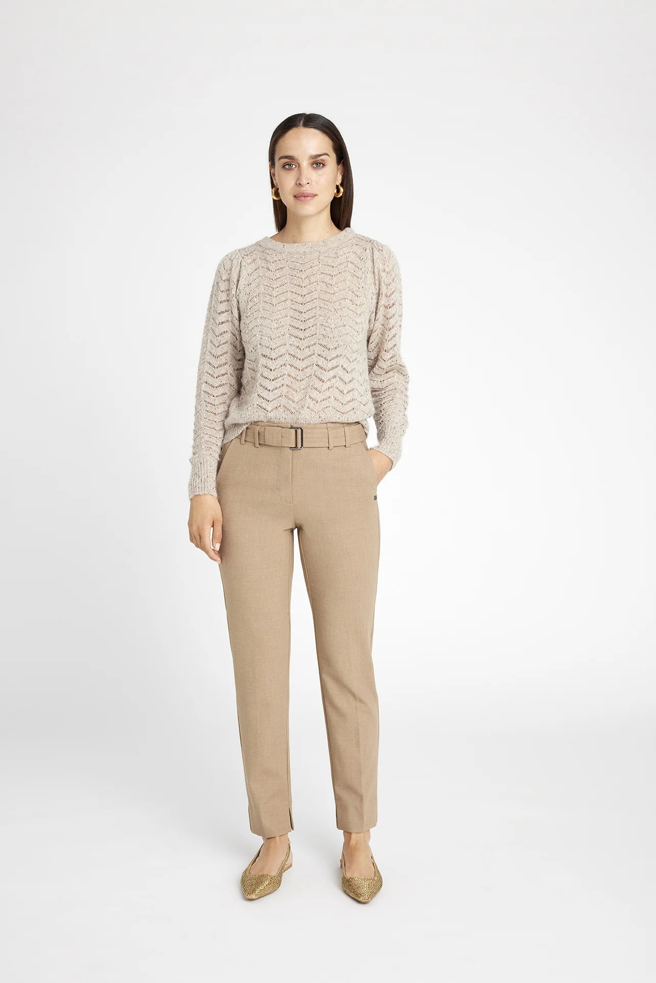 Sis Trousers with Belt  in Camel