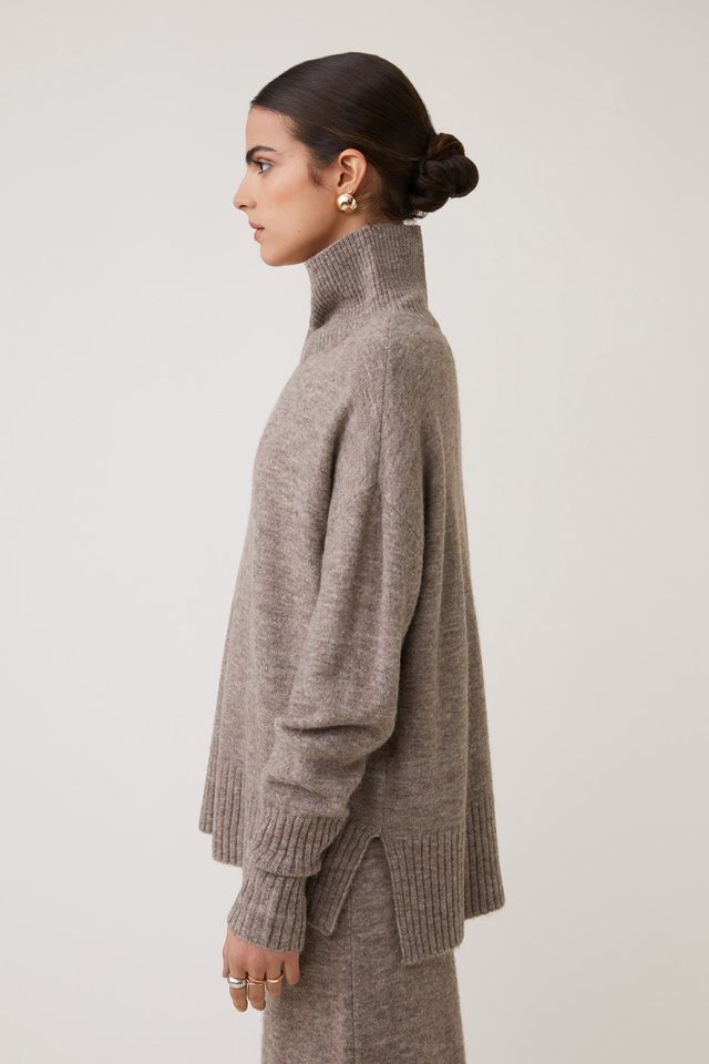 Privat Relaxed  Polo Sweater in Taupe