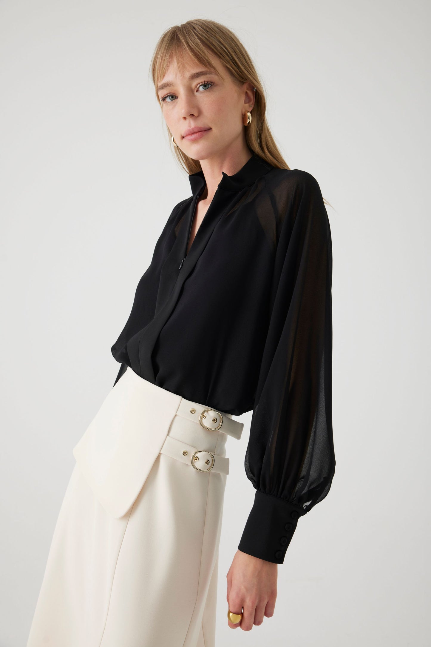 Arlene Black Chiffon Blouse with High Neck