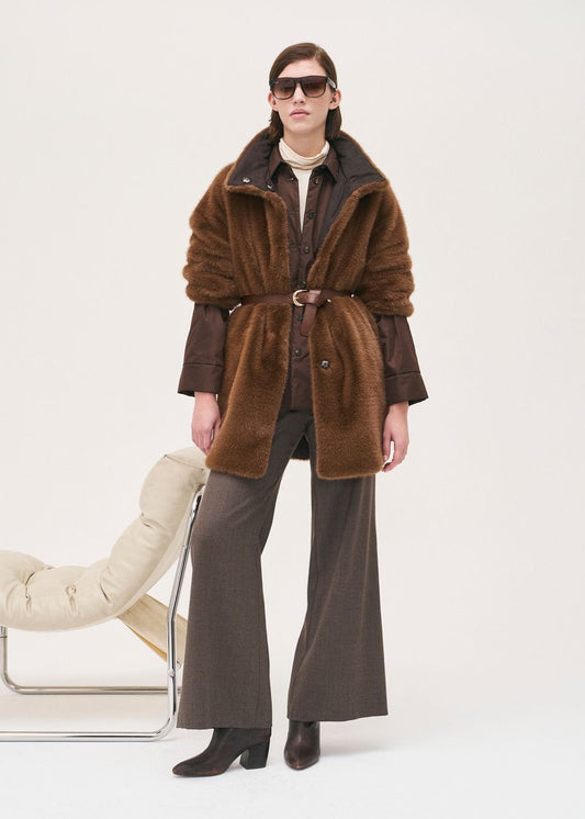 Rosso35 Hazelnut  Faux Fur Reversible Coat