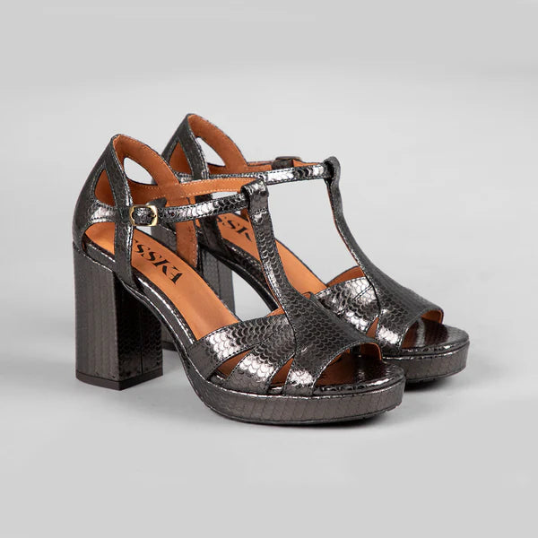 Valerie High Heel Sandals in Smoke & Velvet  Red Lizard