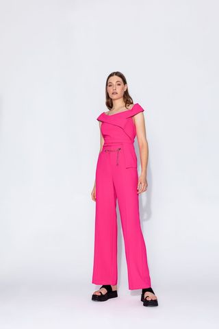 Fushia Pink Two Piece Trousers and Off the Shoulder Top