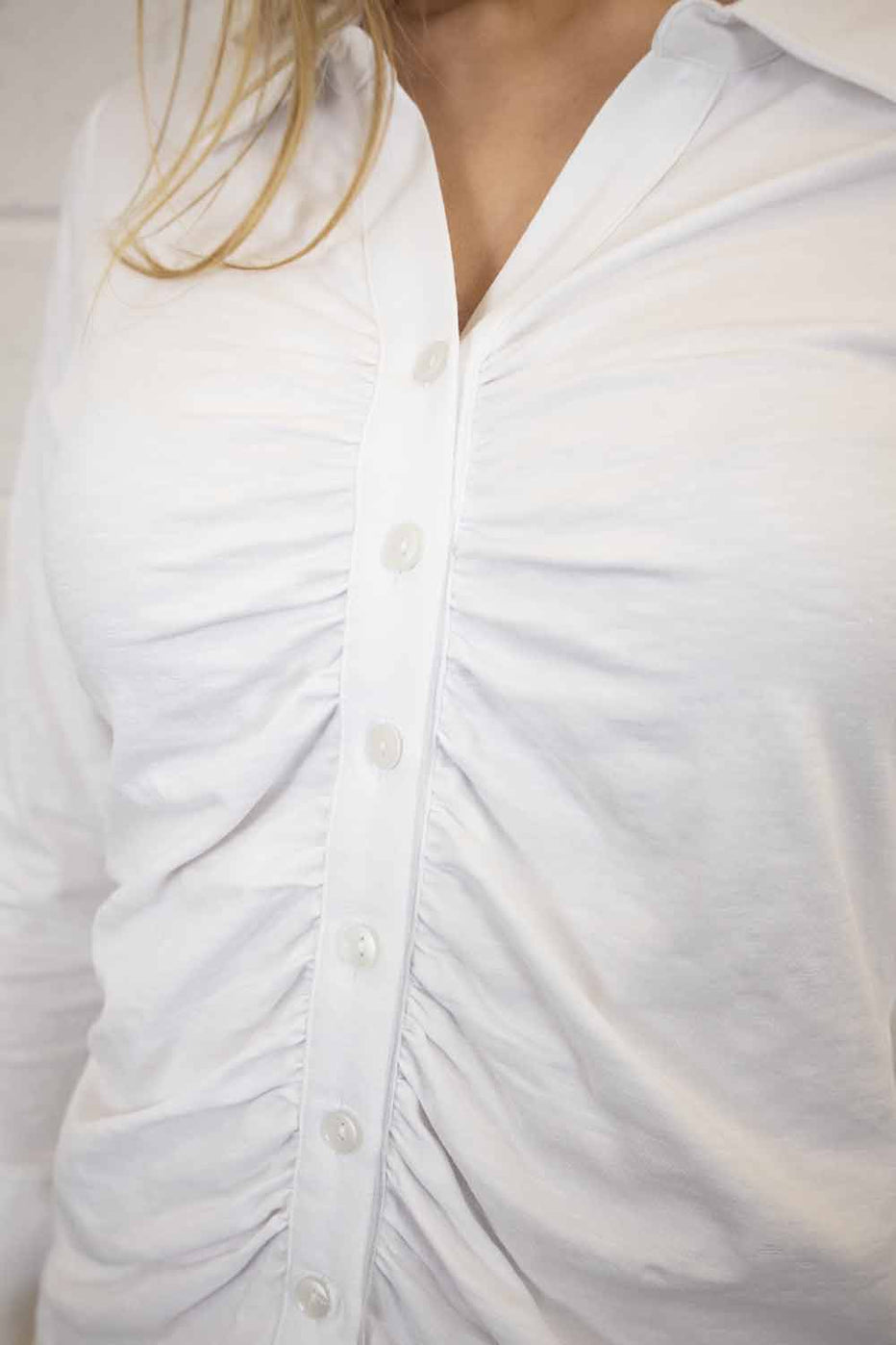 Addison Ruched Cotton Shirt White