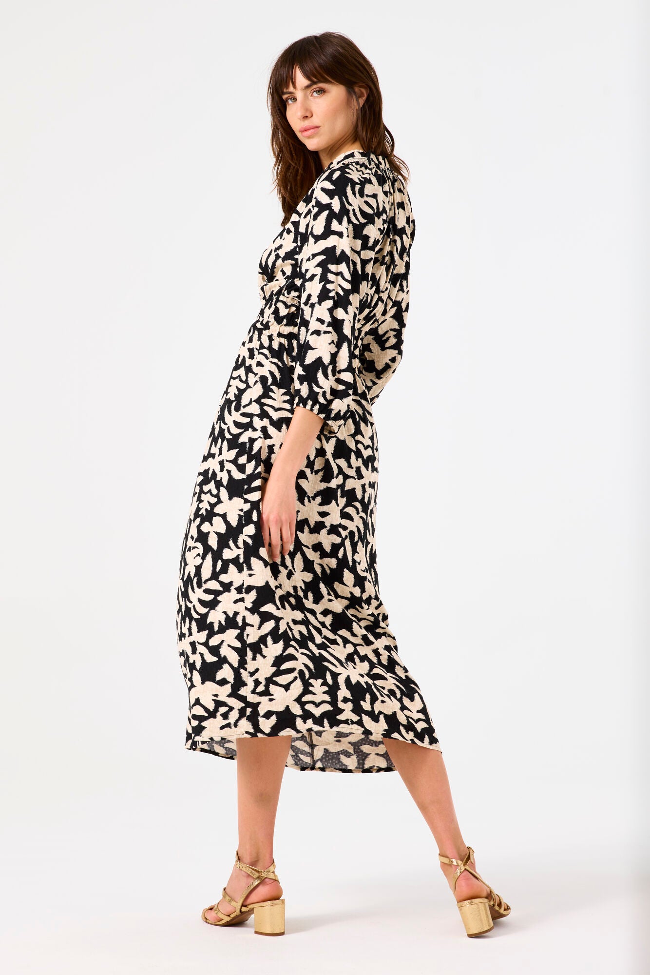 Printed Black & Cream Printed Dress