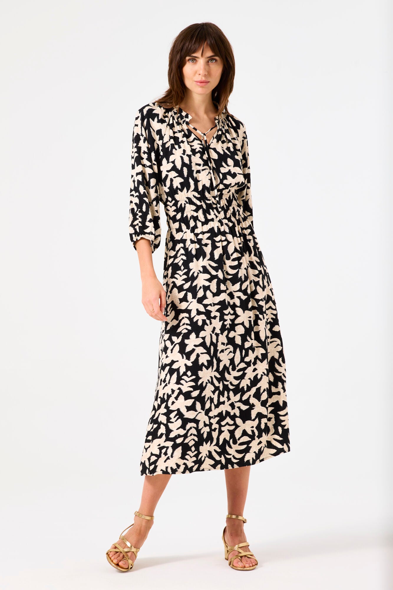 Printed Black & Cream Printed Dress