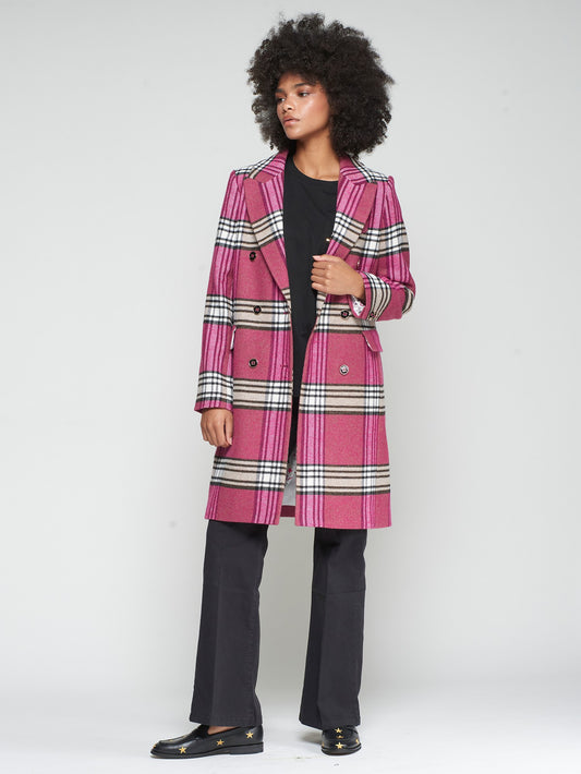 Vilagallo Raspberry Check Double-Breasted Wool Coat