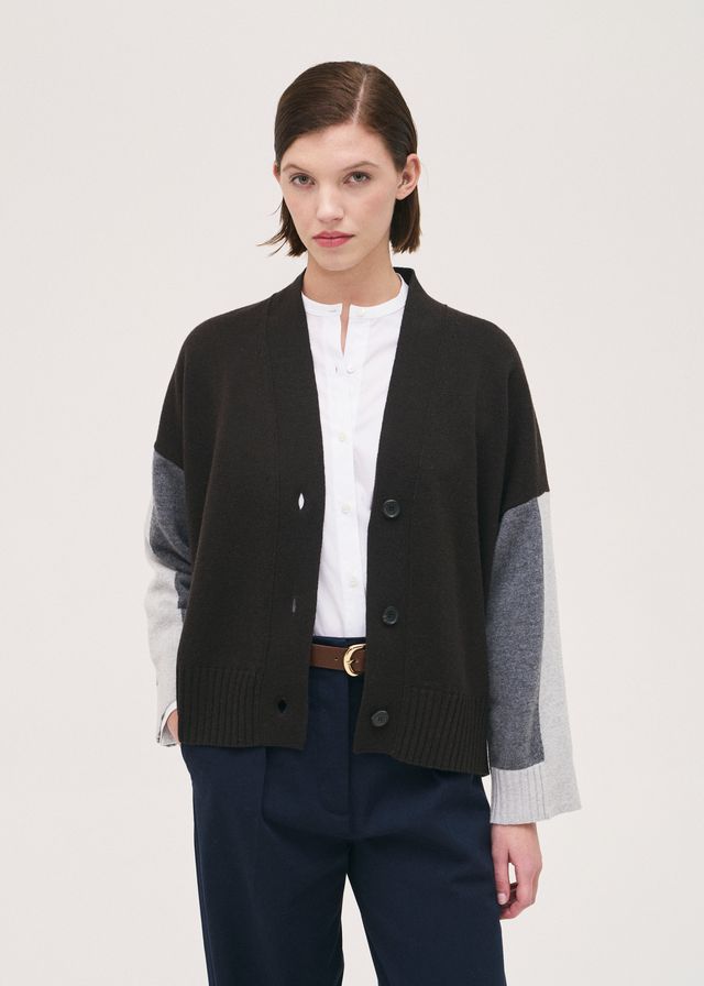 Rosso35 Brown and Grey Relaxed Cashmere Mix Cardigan