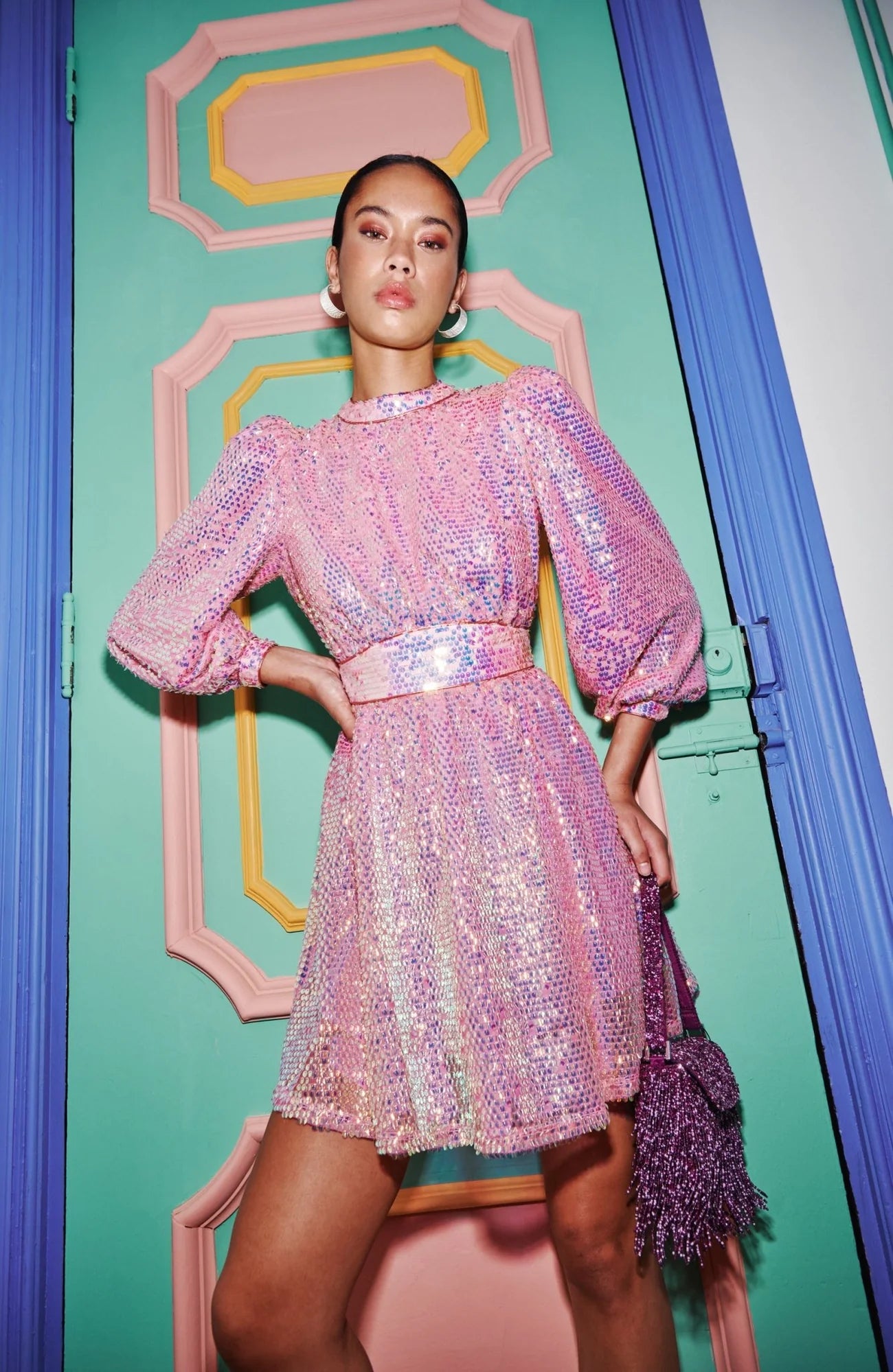 Ezili Pink sparkle sequence mini dress – Kimono