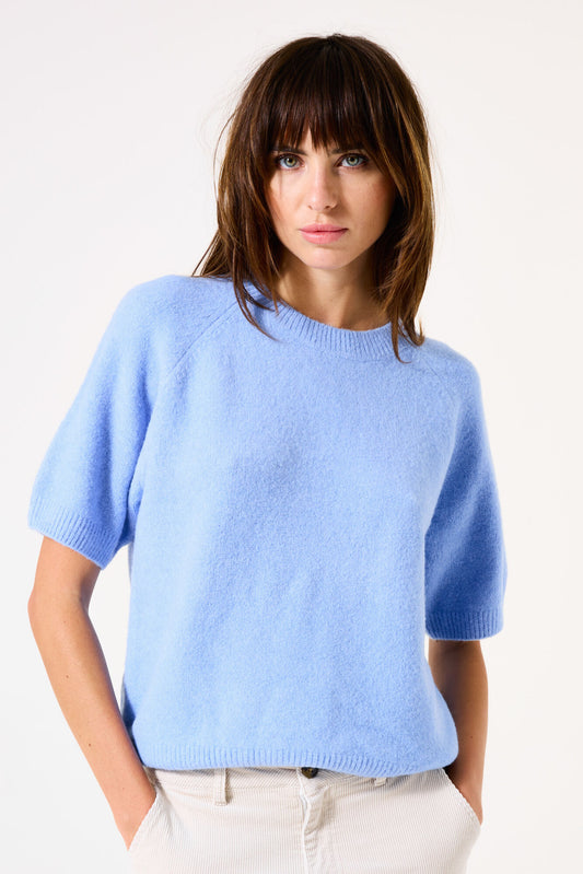 Garcia Provence Blue Knit  Sweater with Short Sleeves