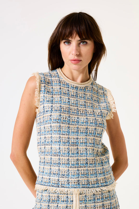 Garcia Sleeveless Baby Blue Check Knit Top