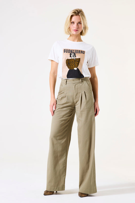 Garcia Green Cotton Wide Leg Trousers