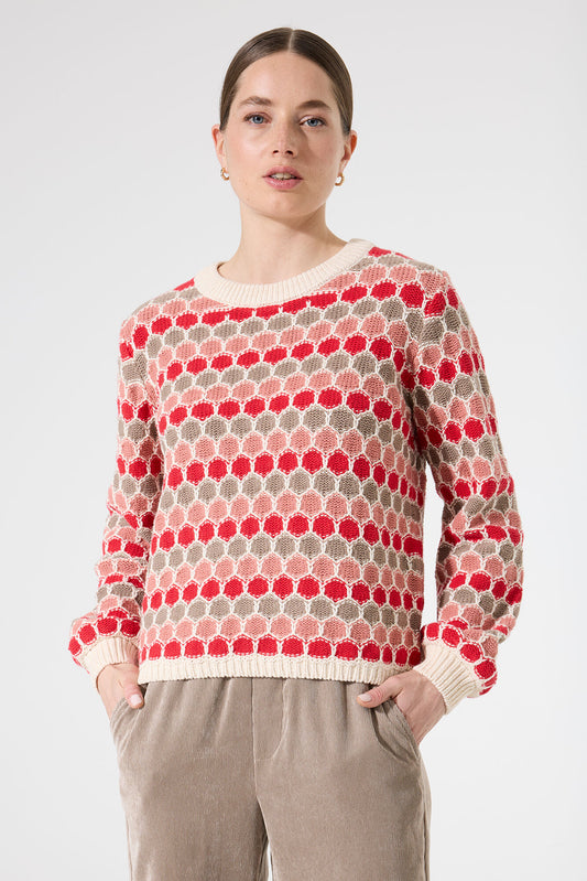 Garcia Whitecap Knit Jumper in Red, Pink and Taupe
