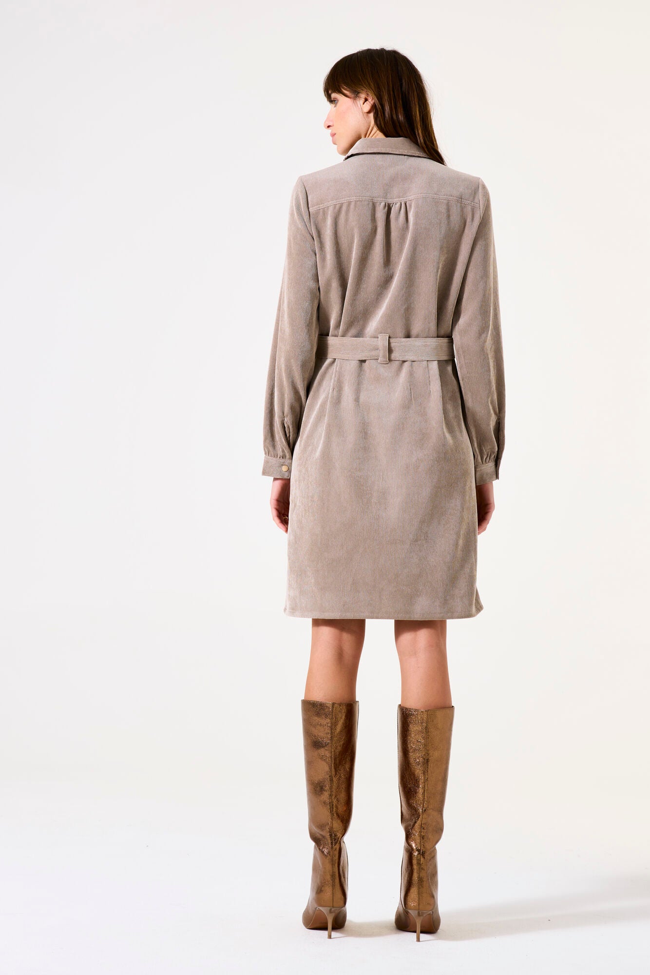 Garcia  Fine Corduroy Taupe Shirt Dress