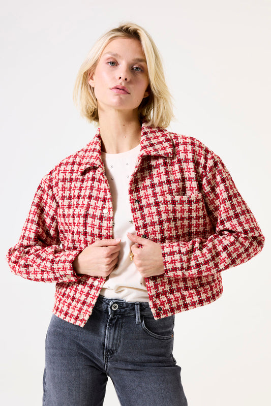 Garcia Houndstooth Red and Pink Short Red Jacket