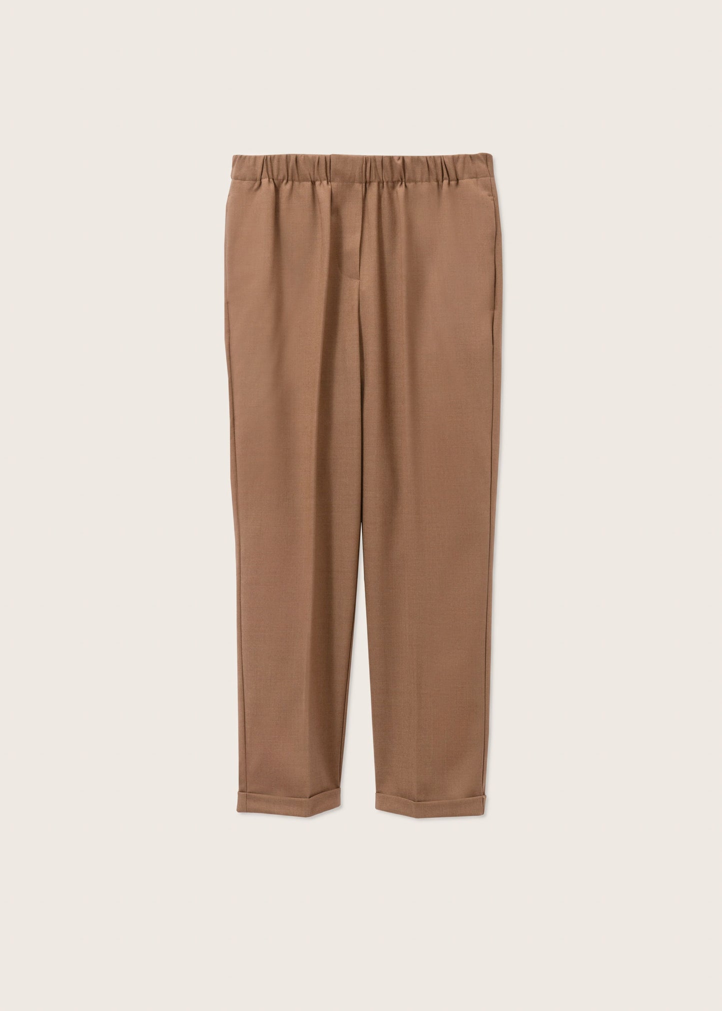 Straight Leg  Wool Mix Trousers with Elasticated Waist in Camel