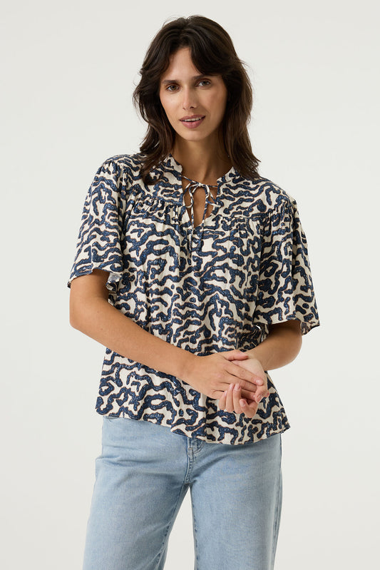 Garcia Blue and Tan Printed Top
