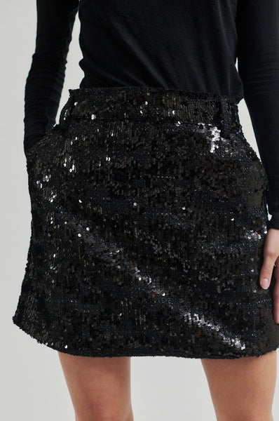 Kes Sequin Short Black Skirt