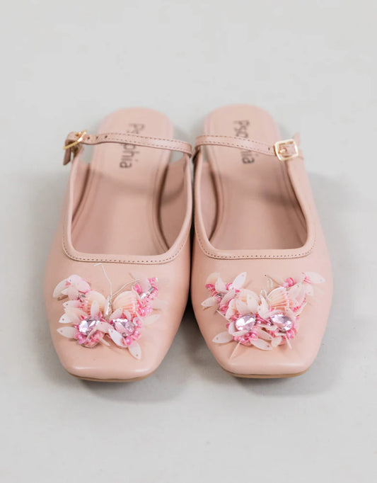 Psophia Floral-Embroidered Mary Jane Flat Shoes